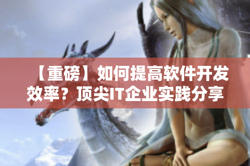 【重磅】如何提高软件开发效率？顶尖IT企业实践分享！