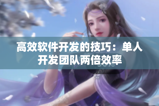 高效软件开发的技巧：单人开发团队两倍效率