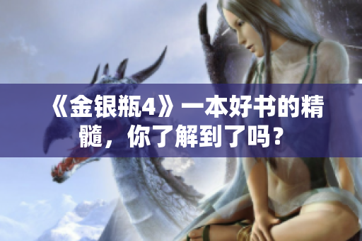 《金银瓶4》一本好书的精髓，你了解到了吗？